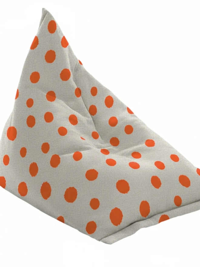 Hand Painted & Repurposed Linen Bean Bag Polka Dot Chair, , colourful neon orange bean bag polka dot chair on a white surface. 