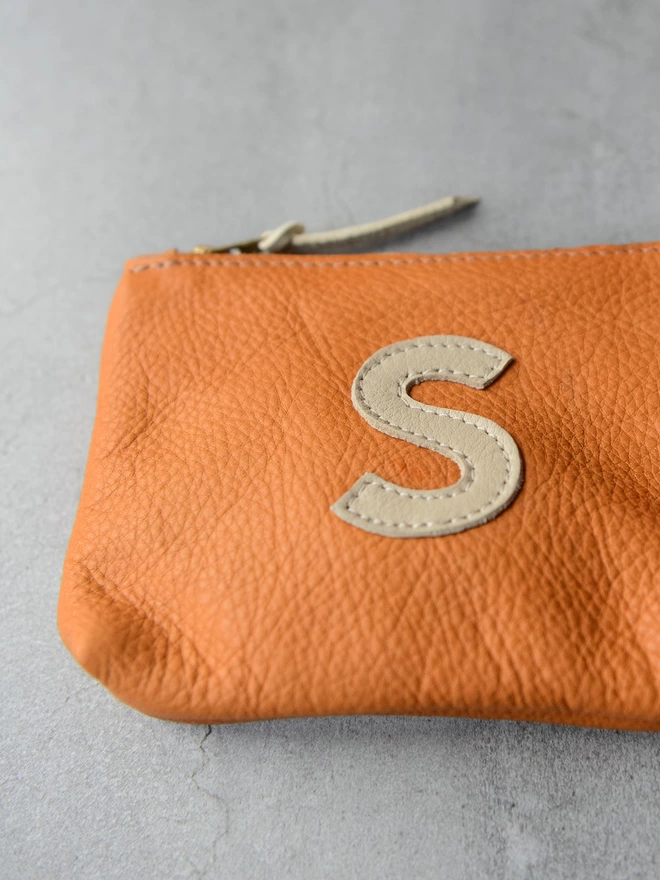 Ochre Leather Personalised Initial Pouch