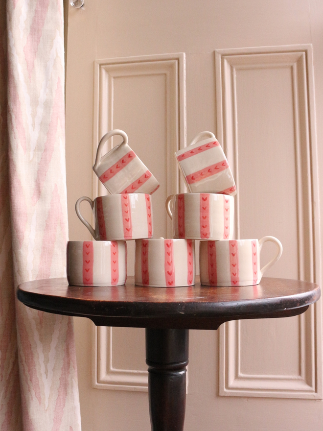 Heart ceramic pink stripe mug