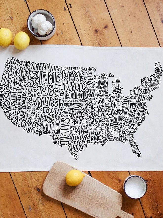 USA Food map tea towel 
