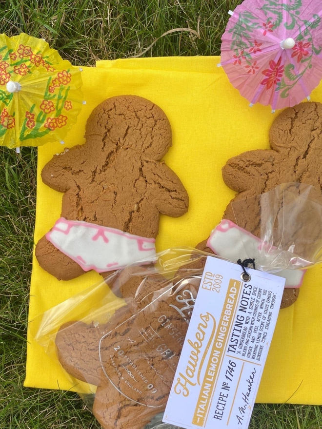 artisan Italian lemon gingerbread men lifestyle shot on grass