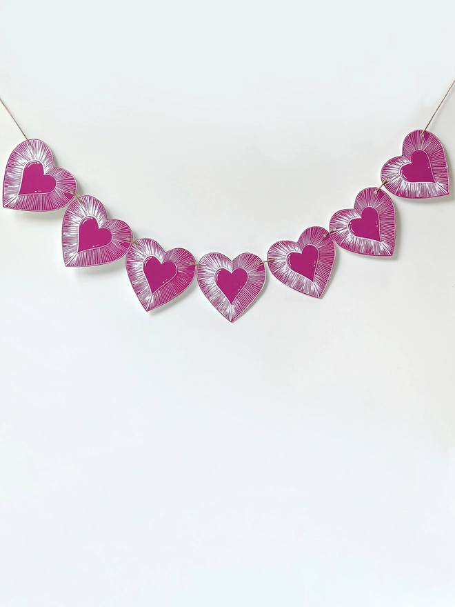 Love Heart Garland Hand Printed Linocut Bunting Decoration