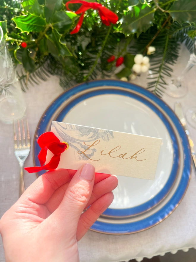 Personalised Calligraphy Chinoiserie Christmas Place Cards