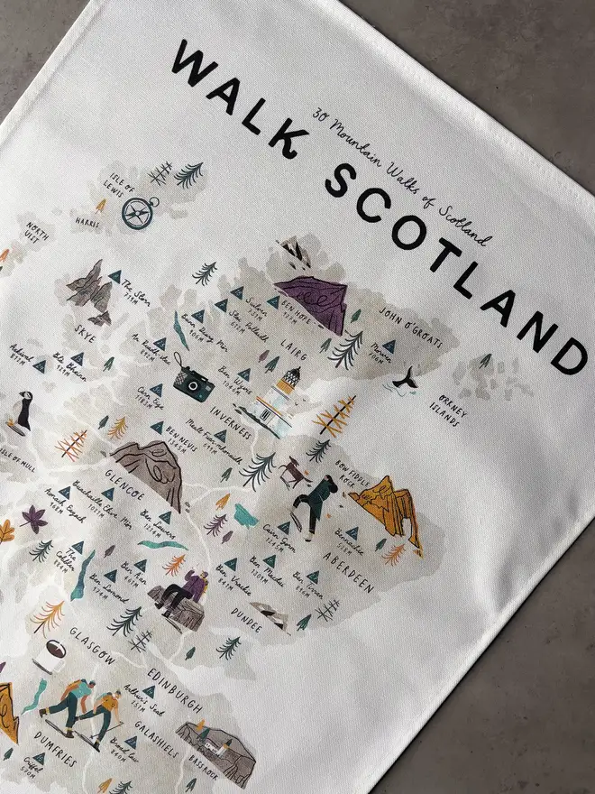 scotland walking map tea towel