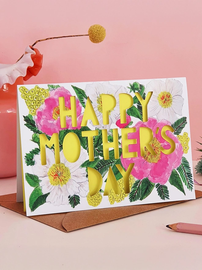 Happy Mother's Day yellow paper cut card