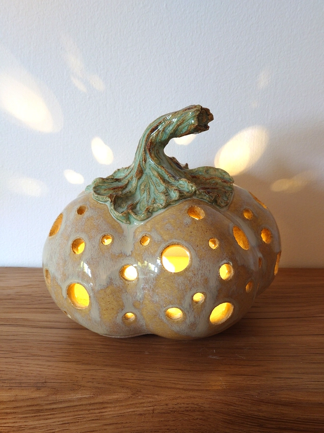 Yellow pumpkin tea light candle lantern