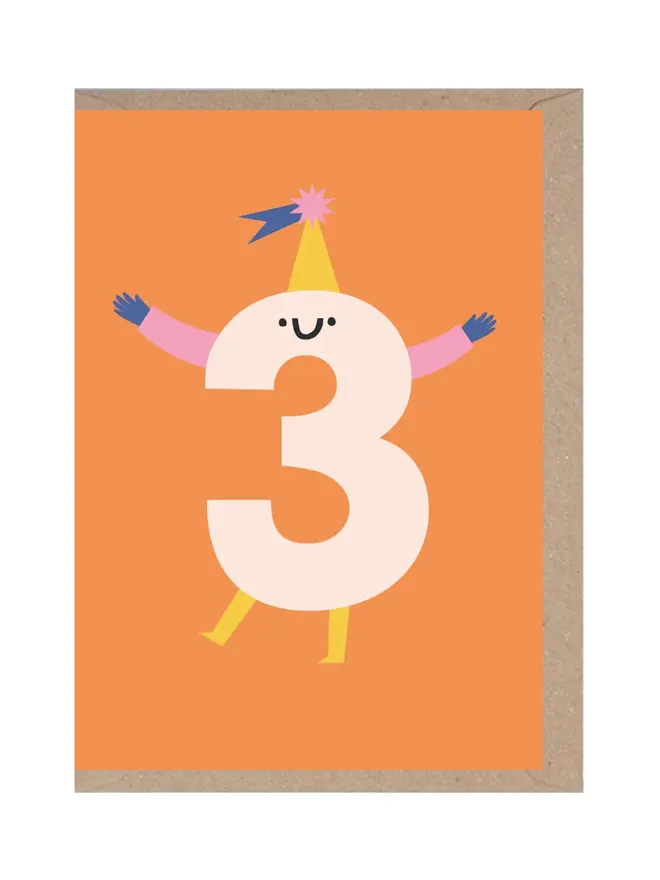 3rd Birthday Card, against a white background with a brown envelope. 