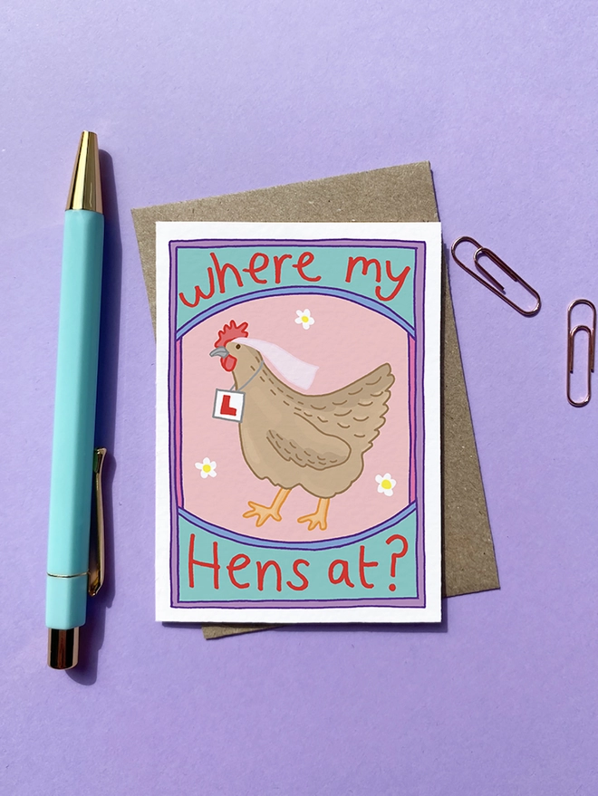 Hen do mini greeting card with hen