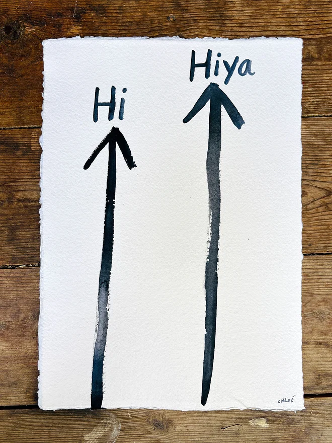 'Hi, Hiya' wordplay artwork in watercolour
