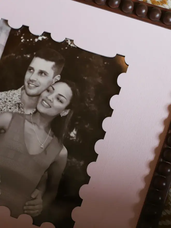 peony coloured stamp-shaped mount