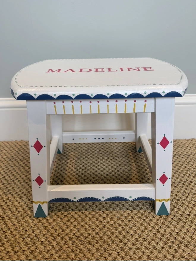 Wooden stool handpainted and personalised. 