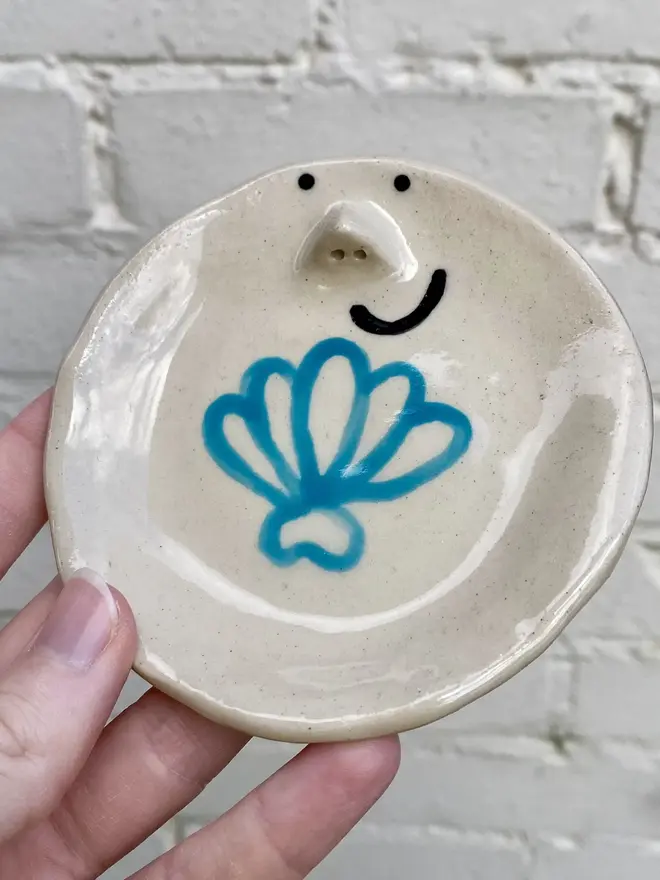 blue shell handmade ceramic trinket dish