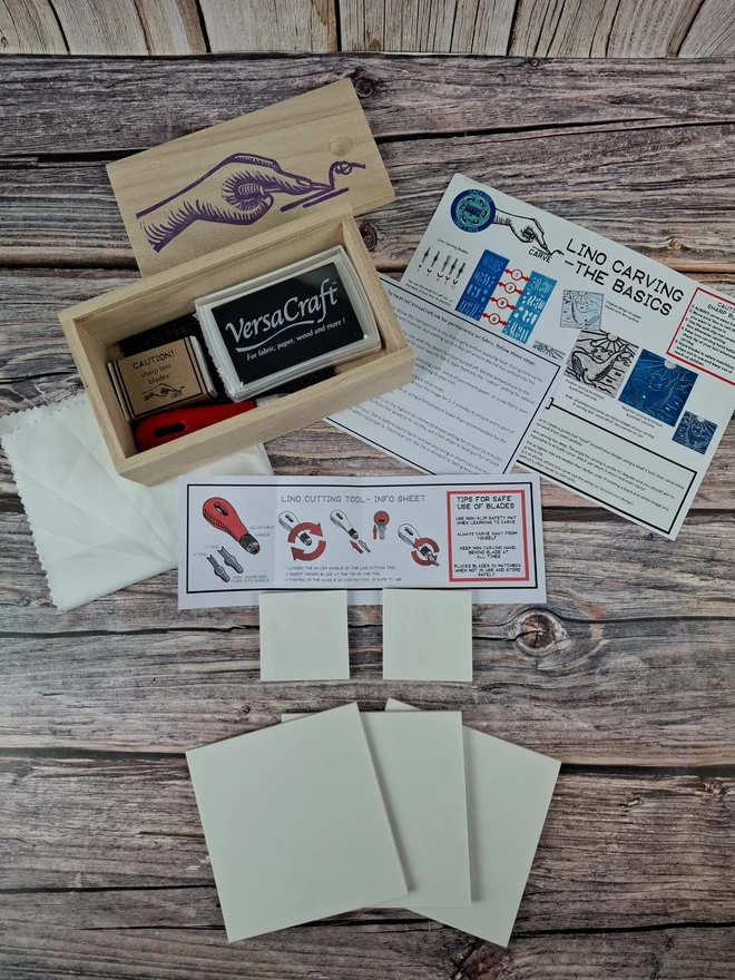 Lino carving and printing on fabric kit using versacraft ink stamp pads