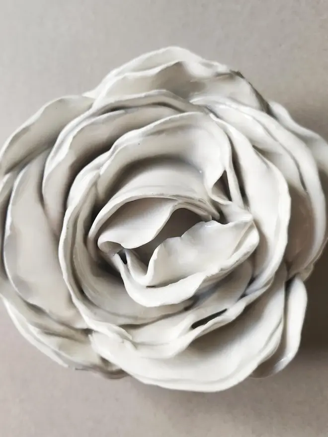 handmade white ceramic peony rose flower pottery gift