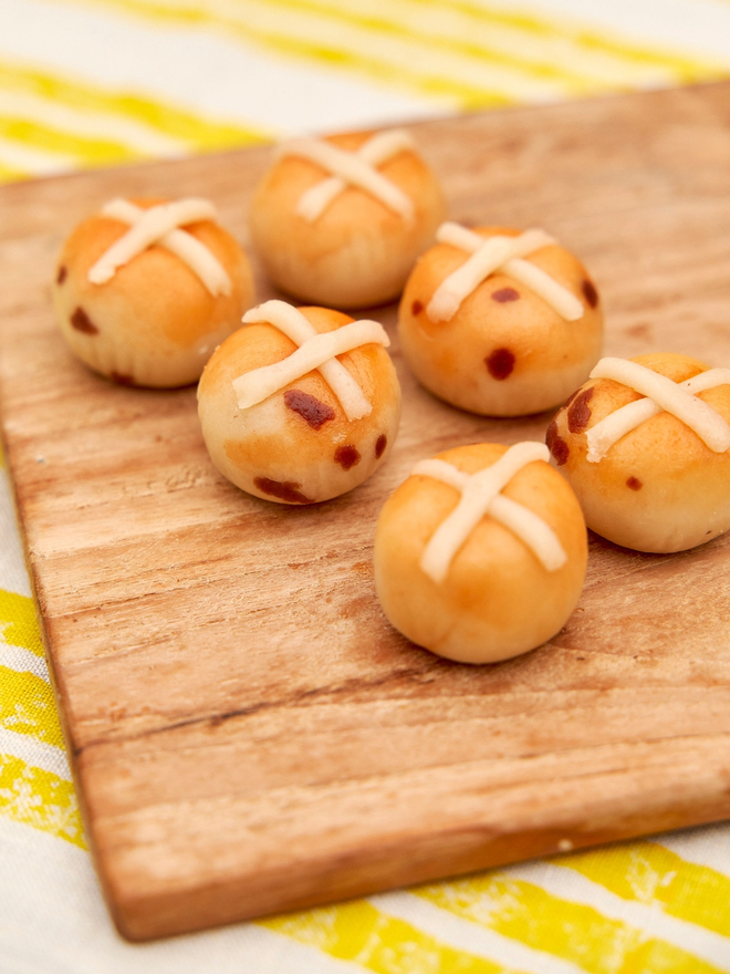 Marzipan Easter hot cross buns