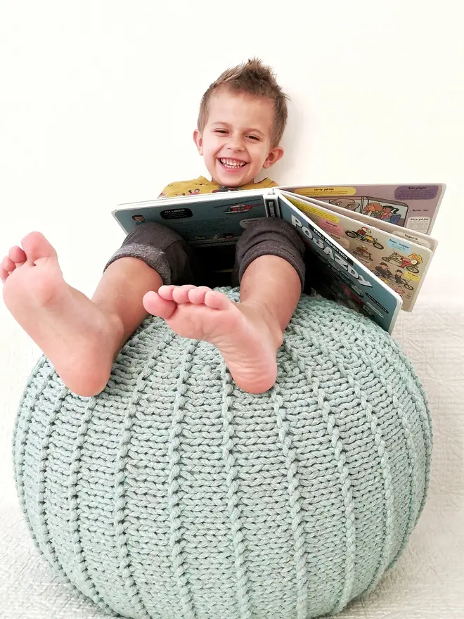 Zuri House. Pale mint children’s pouffe.