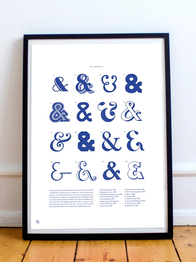 The Ampersand Fine Art Print in frame by Flora Fricker vintage lettering and typography