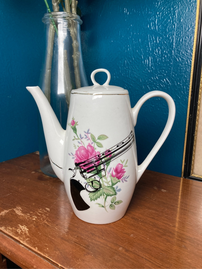 Hand Printed Vintage Guns N Roses Coffee Pot