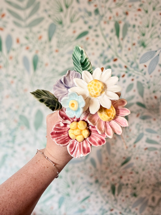 Pastel coloured porcelain flowers 