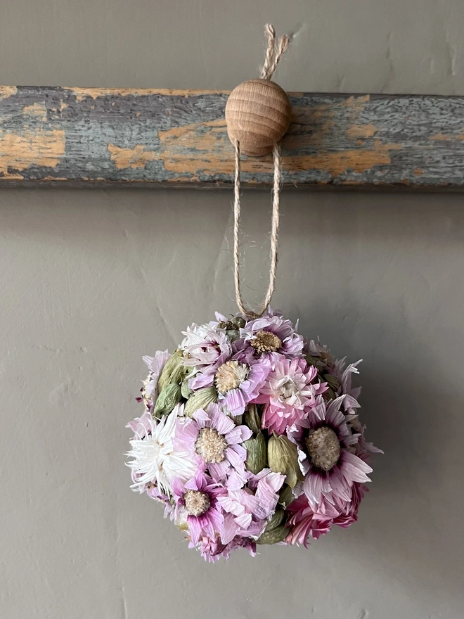 Pink and Green dried flower bauble