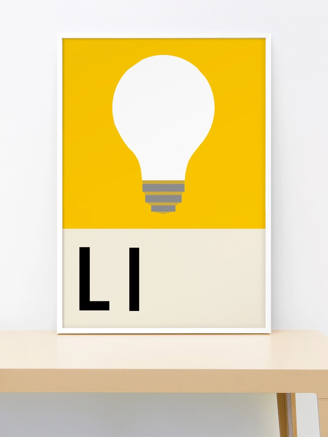 illustrated lightbulb on yellow background wall print