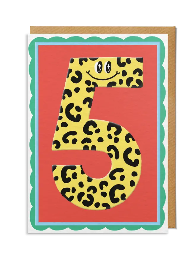 5th Birthday Number Card Animal Print