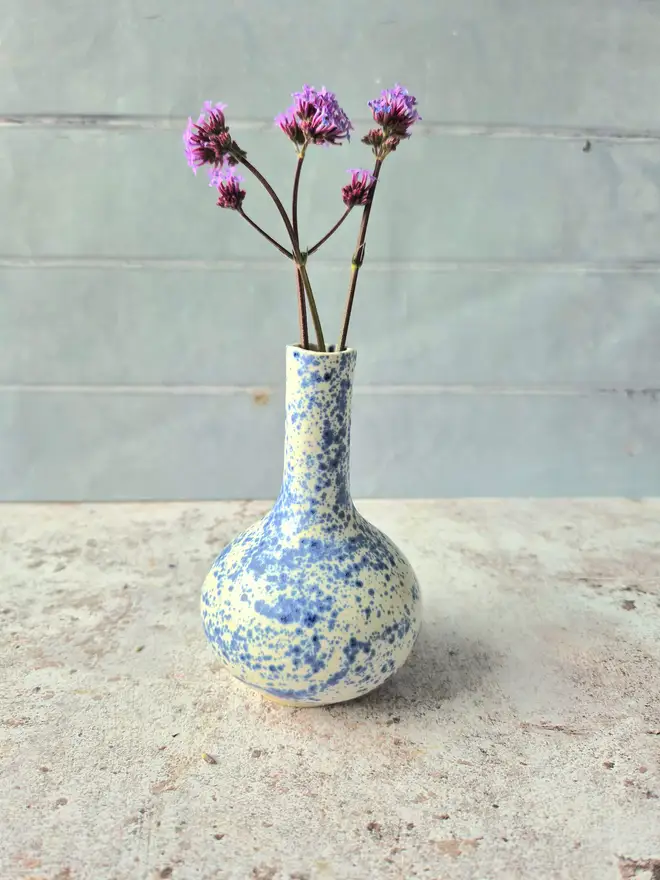 ceramic bud vase, ceramic vase, small pottery vase, gift vase, gift for new house, gift for friend, gift for wife, speckled blue, Jenny Hopps Pottery