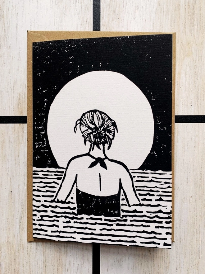 Greetings card Full Moon Swim