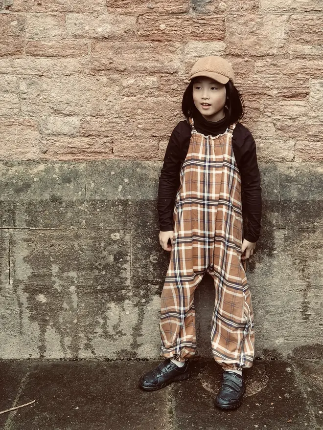 kids tartan dungaree