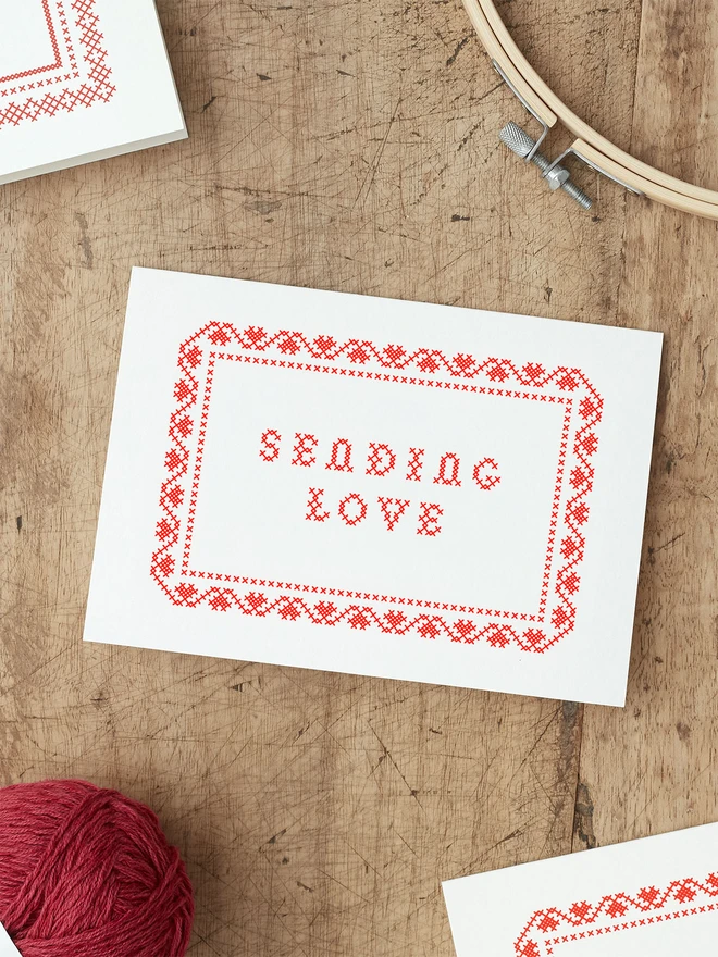 cross stitch sending love thinking of you card for sympathy CS-LOVE-RD