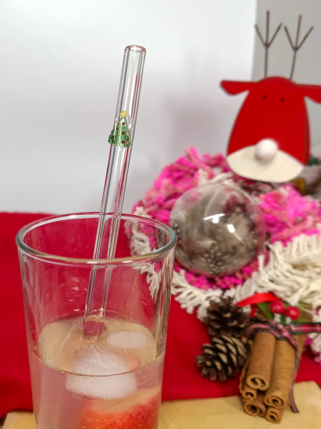 Christmas tree straw in a drink