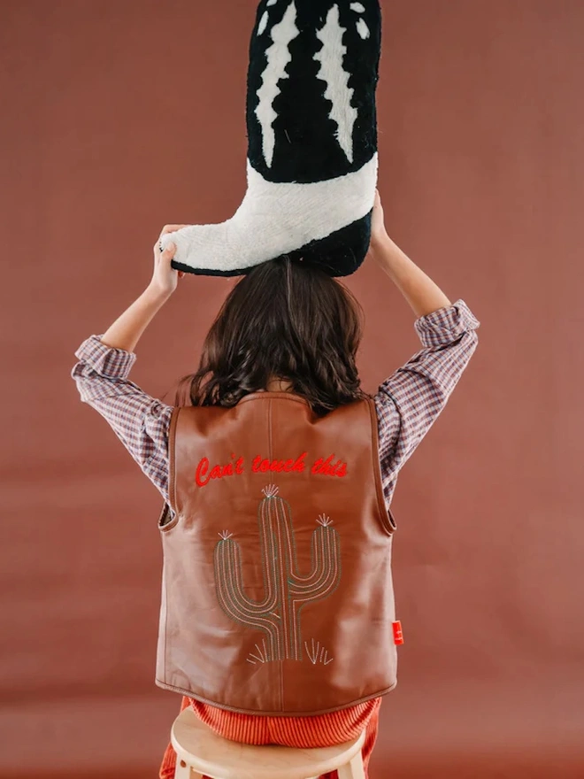 'Can’t Touch This' Cactus Vest Tan Nappa Leather