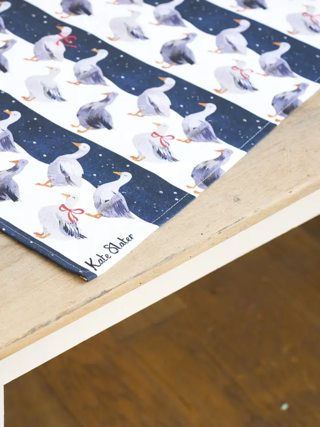 Christmas Geese Organic Cotton Tea Towel