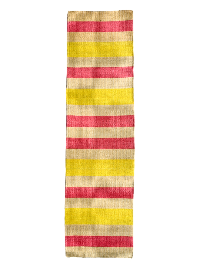 pink and yellow stripe woven sisal runner