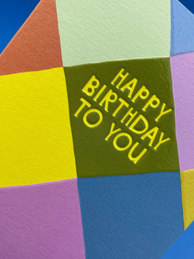 Mini Happy Birthday Card Colourful Harlequin Pattern Detail | Raspberry Blossom