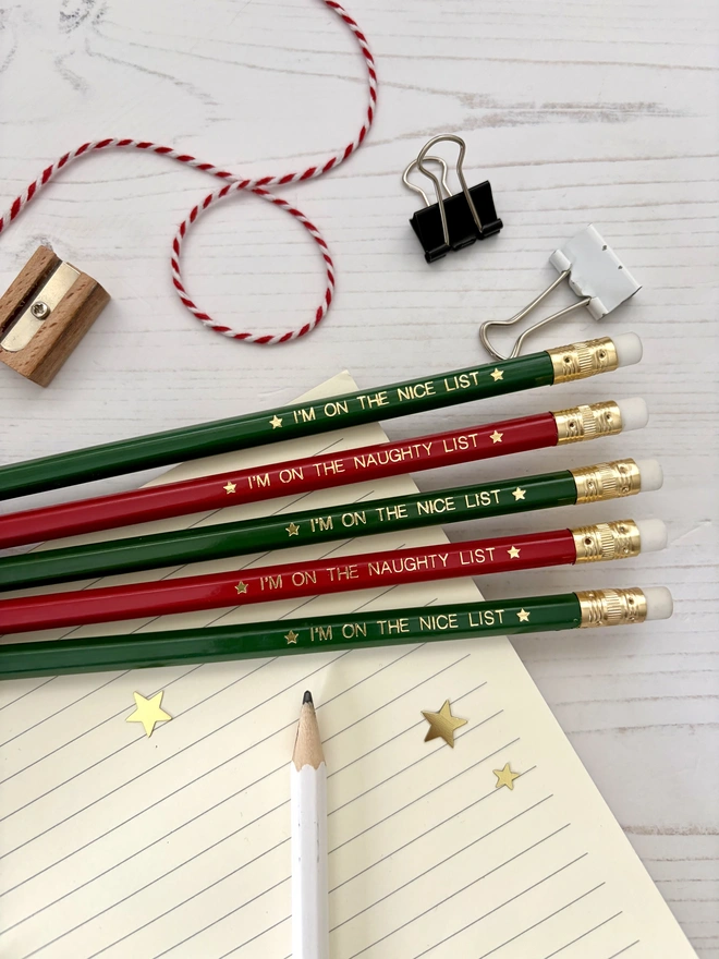 Naughty or Nice List Christmas Pencils (Set of 5 or 10)