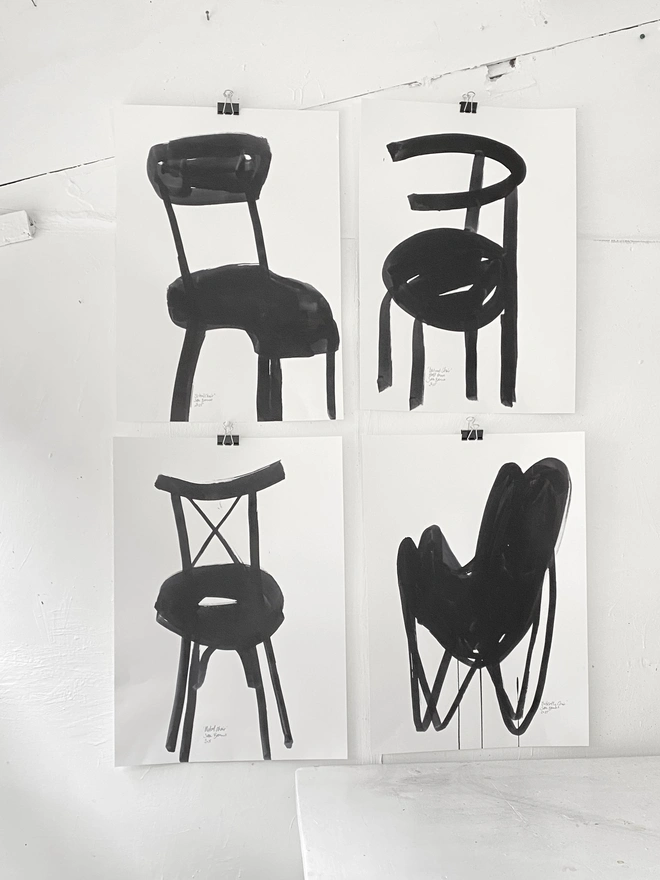 Drawing of Vintage Chairs by Samantha Barnes Artist
