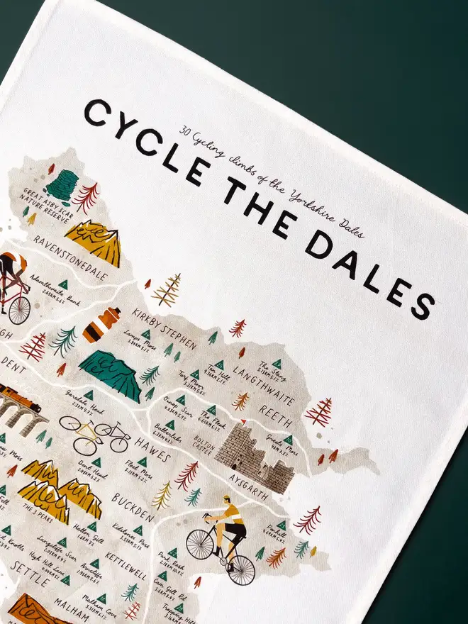 cycle yorkshire dales tea towel map