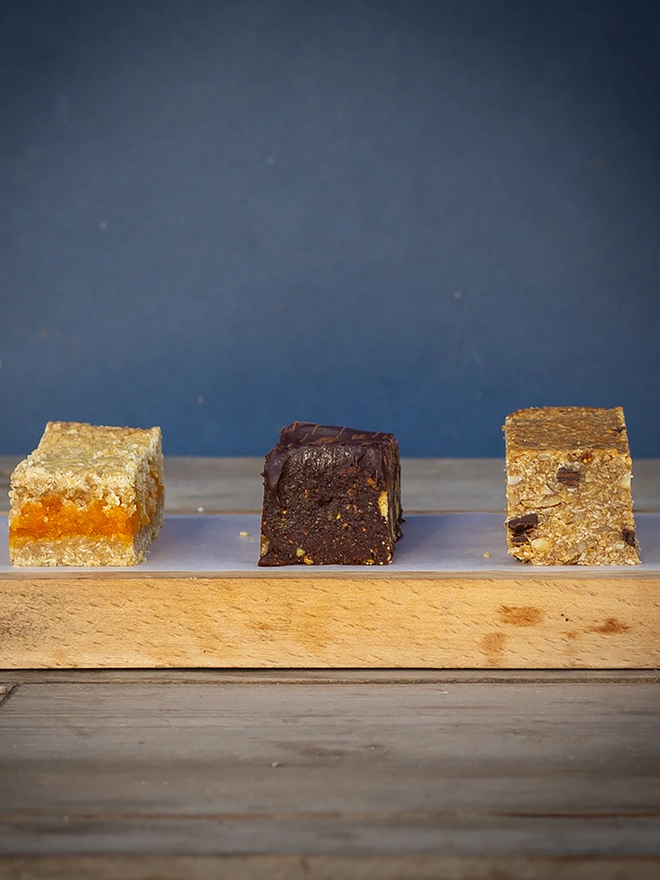 Apricot Oat has a bright orange filling of apricot puree sandwiched between two layers of buttery flapjack 