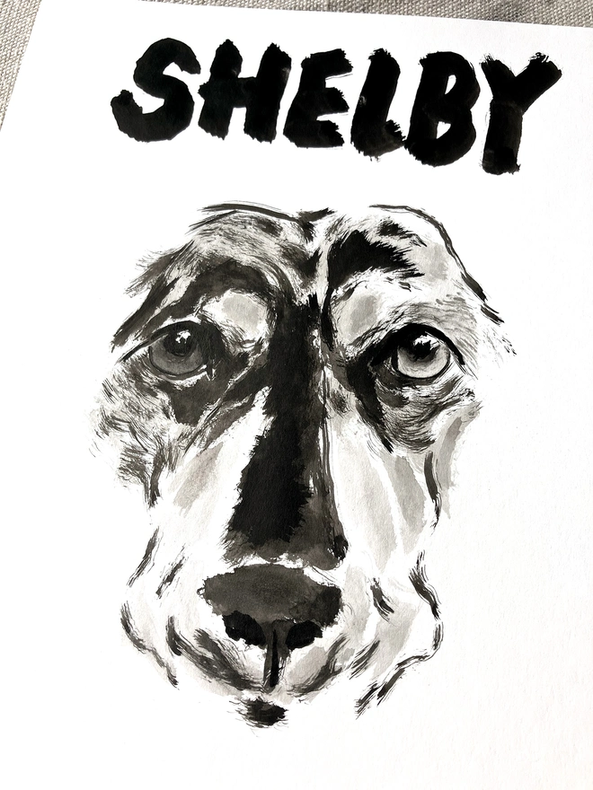 artist 'Dogs by Jeff' painting a personalised dog portrait of a long haired dachshund 