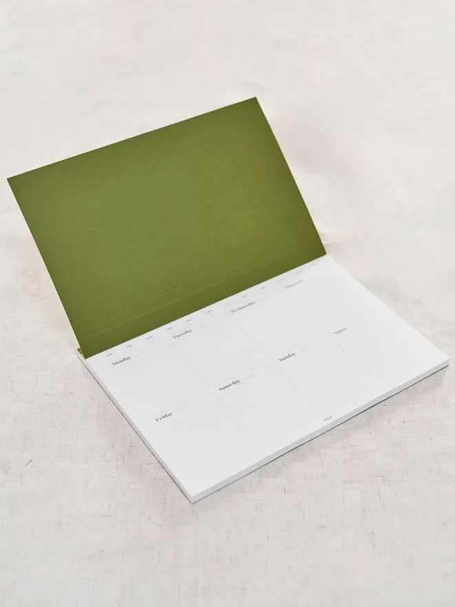 A4 Weekly Desk Planner - Moss Green Open