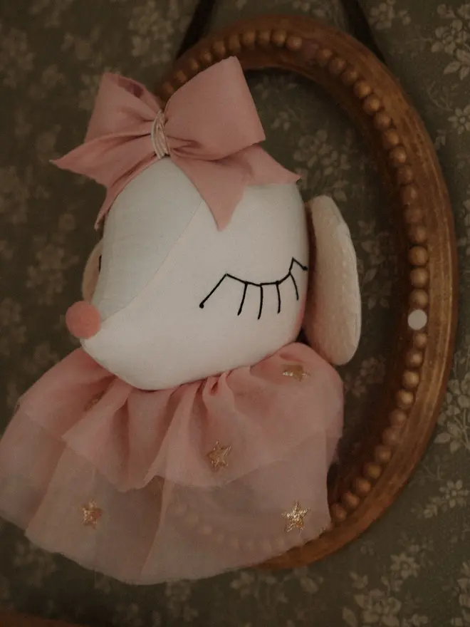 Handmade ballerina mouse wall decor for a girls’ nursery Mouse head wall hanging for baby room and nursery decoration