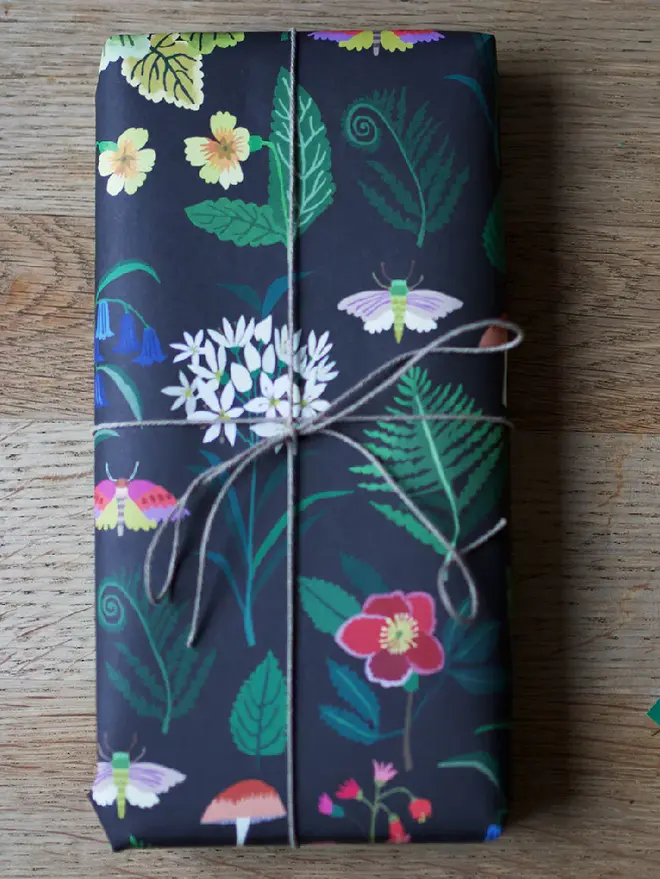 woodland flower print gift wrap