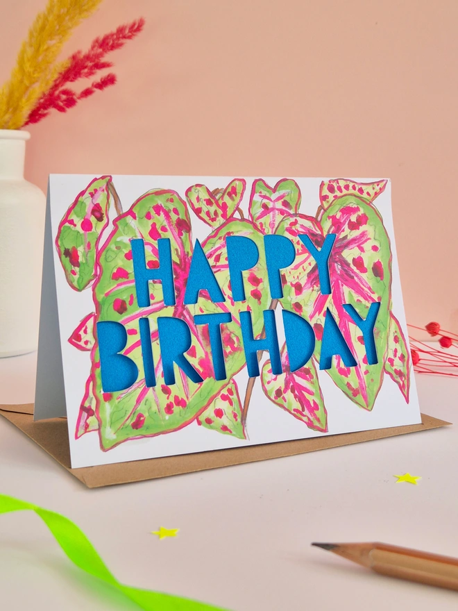 pink calathea birthday card
