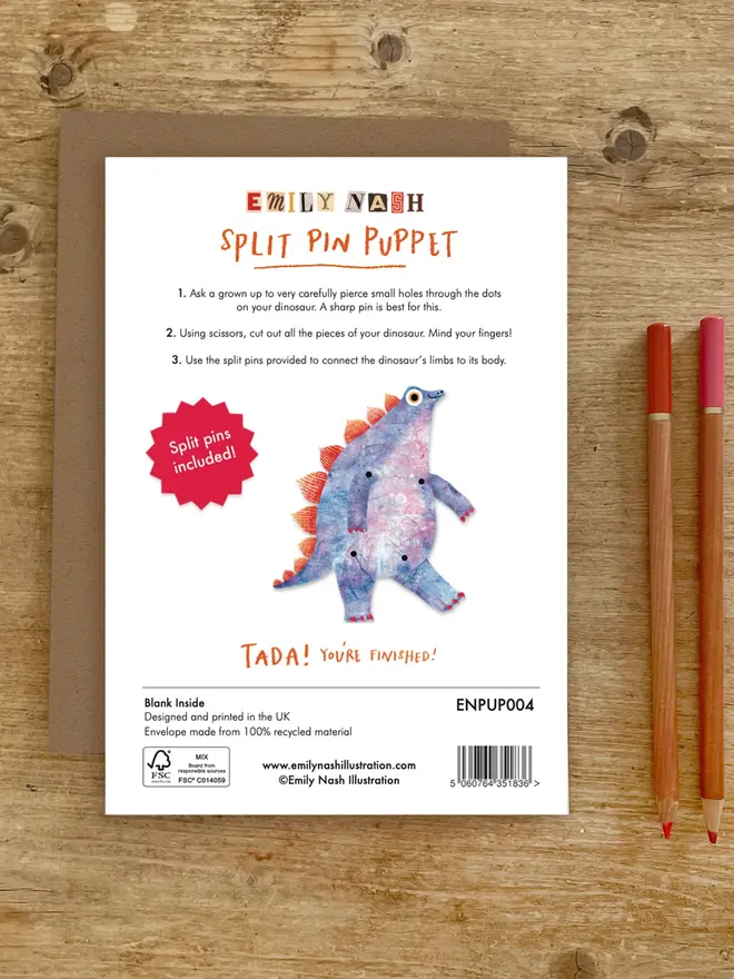 dinosaur split pin puppet card