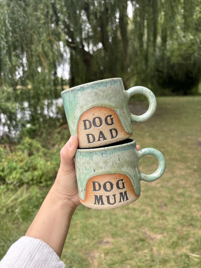 Dog Dad Dog Mum Handmade Green Ceramic Mug