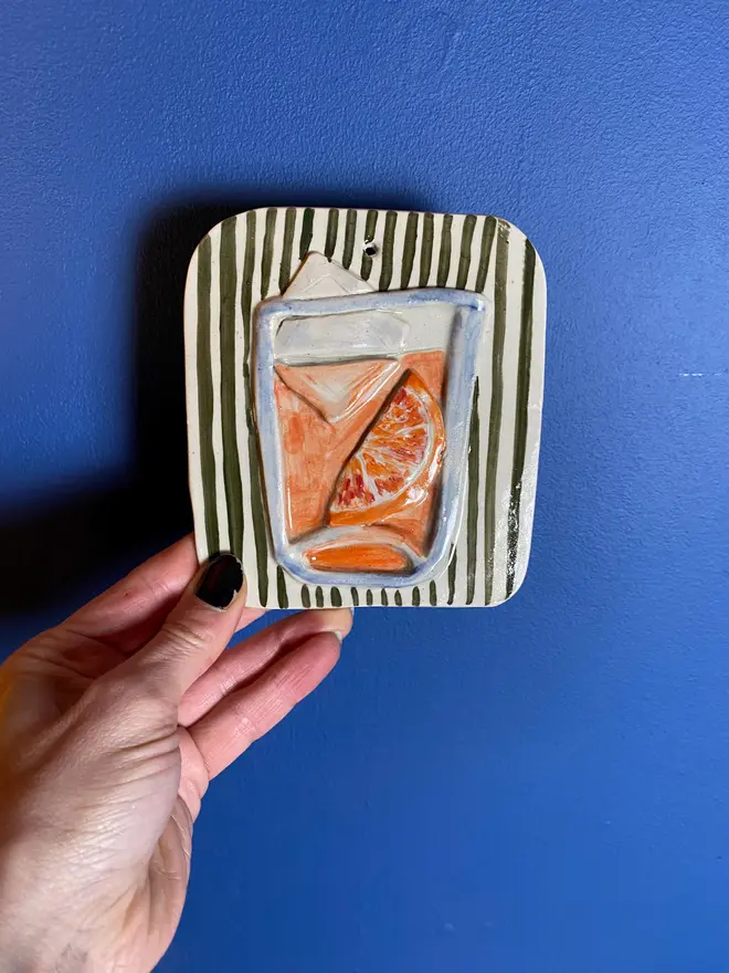 negroni cocktail ceramic wall hanging