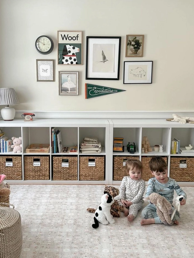 wall print of an illustrated dog on a child's nursery wall