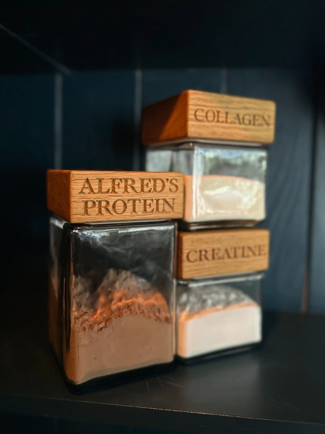 Food storage jars for protein powder, creatinine and collagen