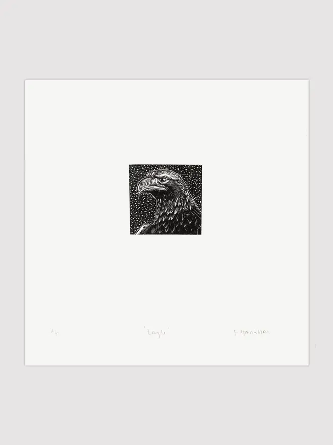 Eagle wood engraving print in black on white paper